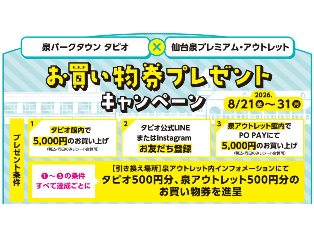 泉パークタウン タピオ× 仙台泉プレミアム・アウトレット「お買い物券プレゼントキャンペーン」
